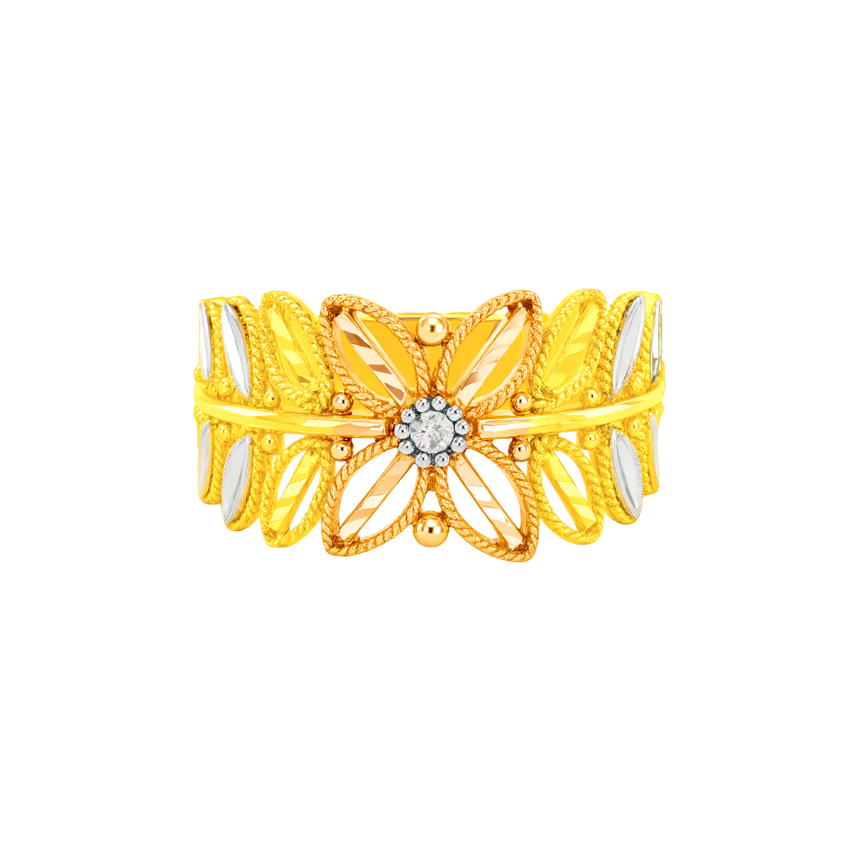 22K Gold Tri Tone Blossom Ring