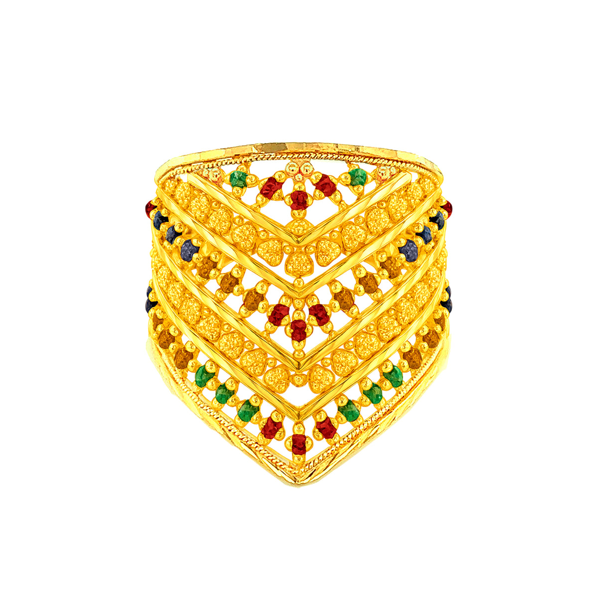 22K Gold Meena Kari Adjustable Statement Ring