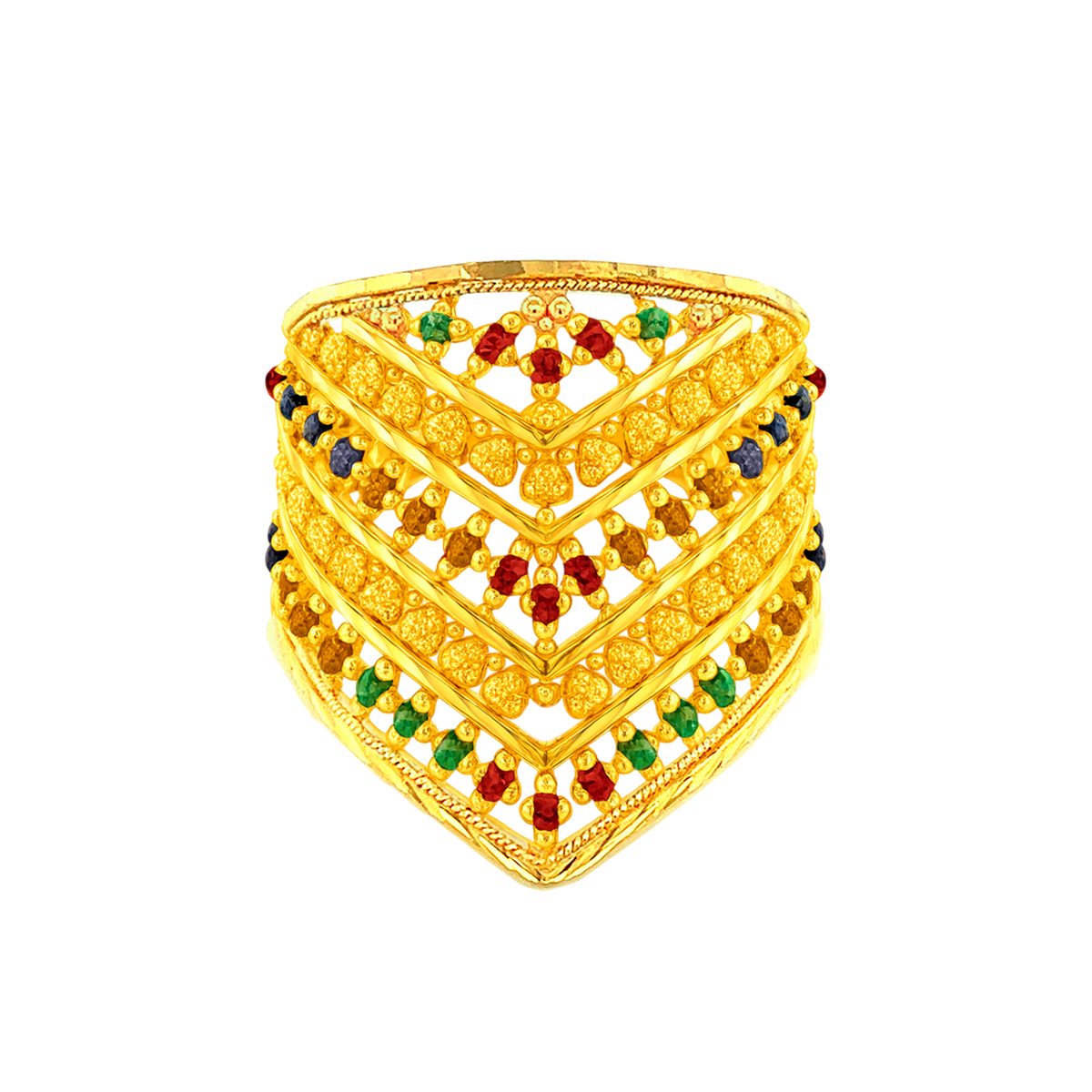 22K Gold Meena Kari Adjustable Statement Ring