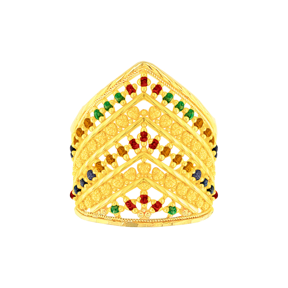 22K Gold Meena Kari Adjustable Statement Ring