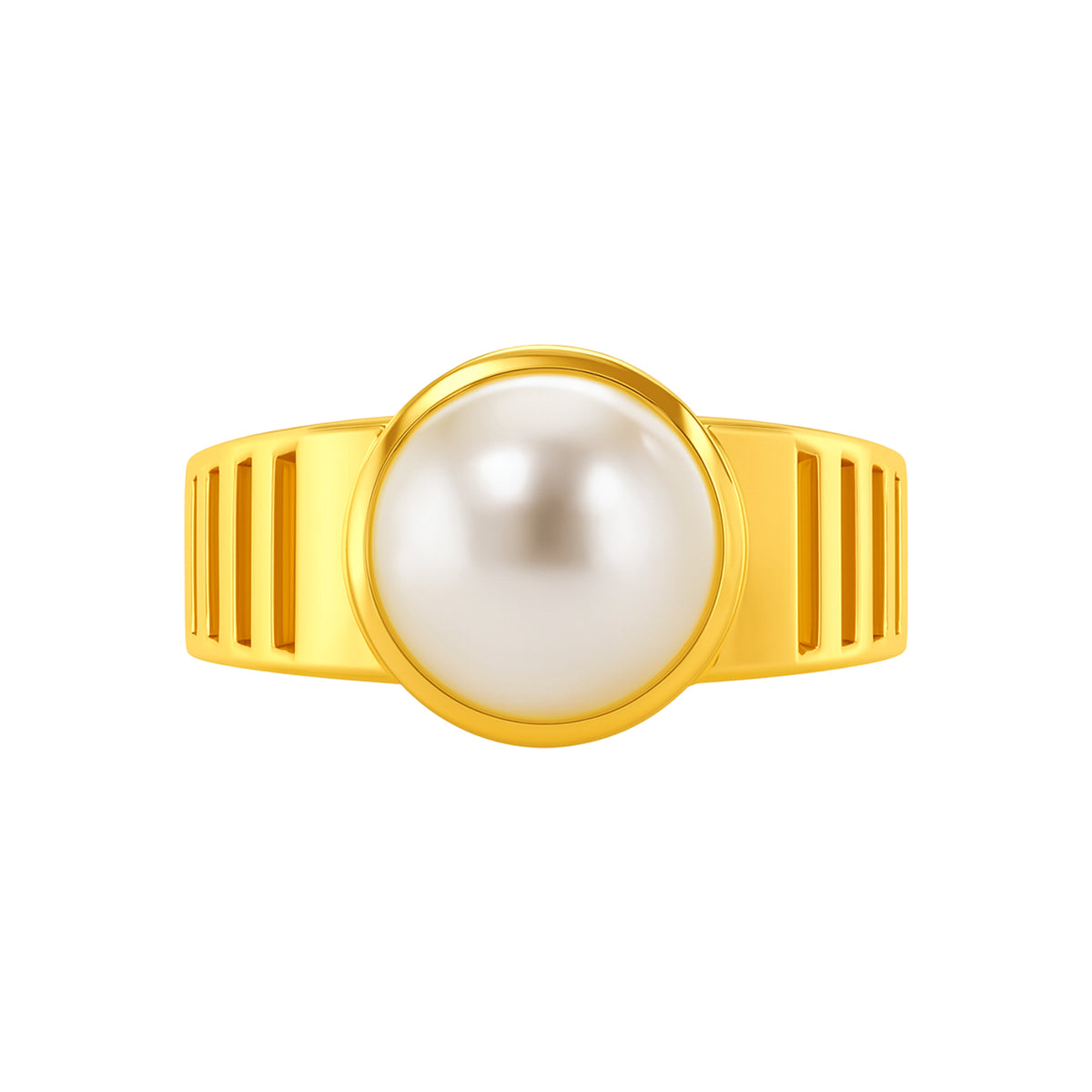 22K Gold Large Pearl Modern Ring
