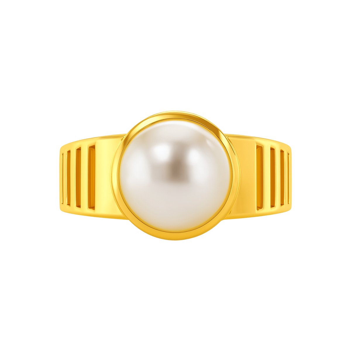 22K Gold Large Pearl Modern Ring