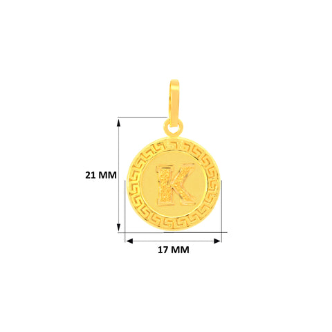 22K Yellow Gold Initial K Pendant with gold weight of 2.01g