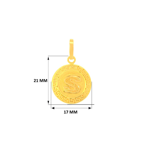 22K Yellow Gold Initial S Pendant with gold weight of 2.04g