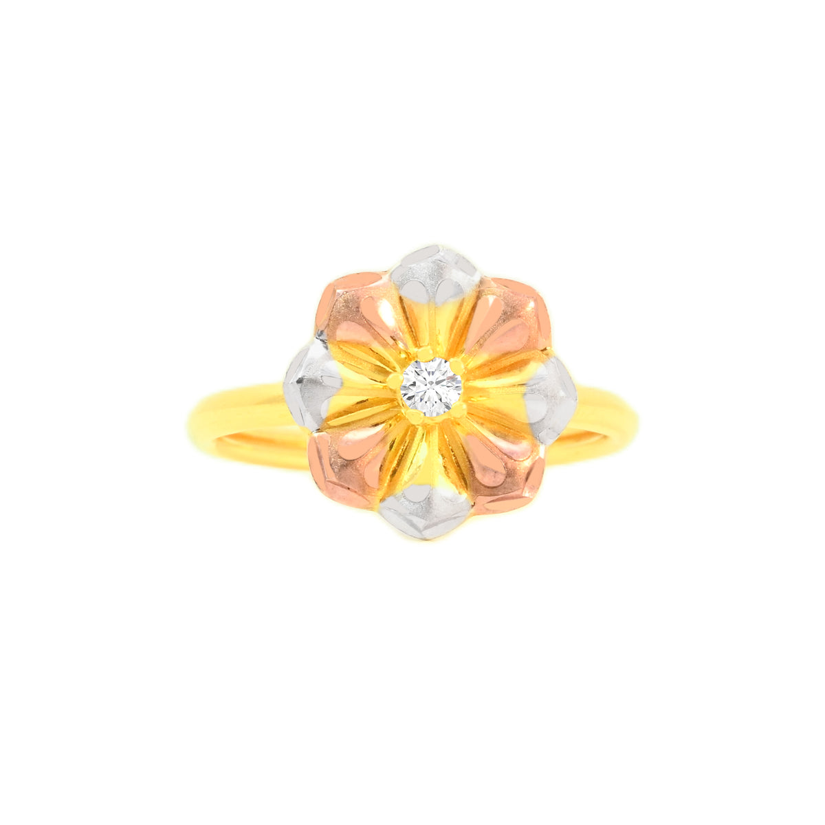 22K Gold Three Tone CZ Ring in size 5 and Gold Weight 2.05