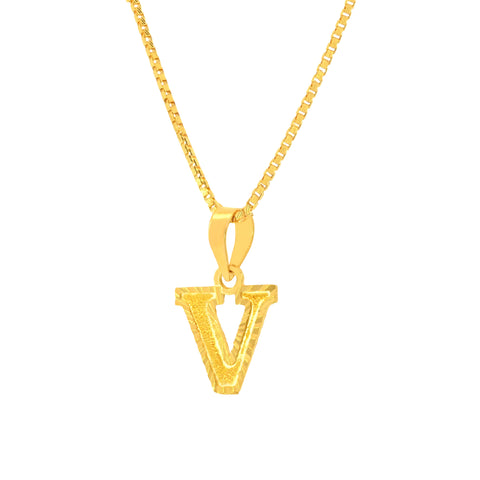 22K Yellow Gold Initial V Pendant with gold weight of 0.79g
