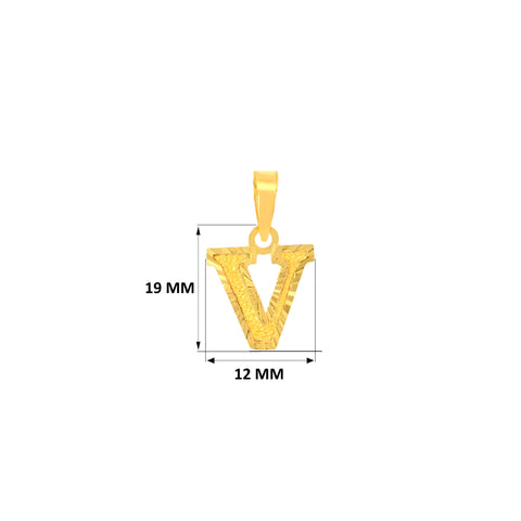 22K Yellow Gold Initial V Pendant with gold weight of 0.79g