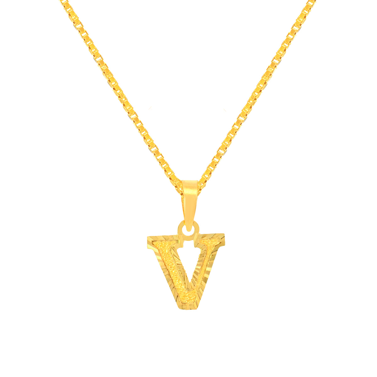 22K Yellow Gold Initial V Pendant with gold weight of 0.79g