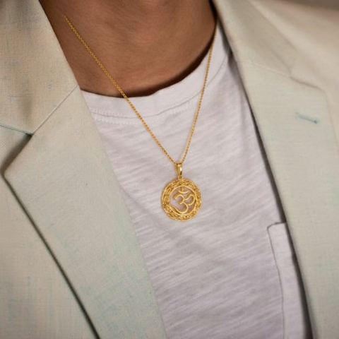 22K Yellow Gold Religious Om Large Pendant with gold weight of 3.86g