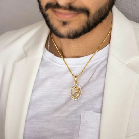22K Yellow Cubic Zirconia Religious Om Medium Pendant with gold weight of 1.96g
