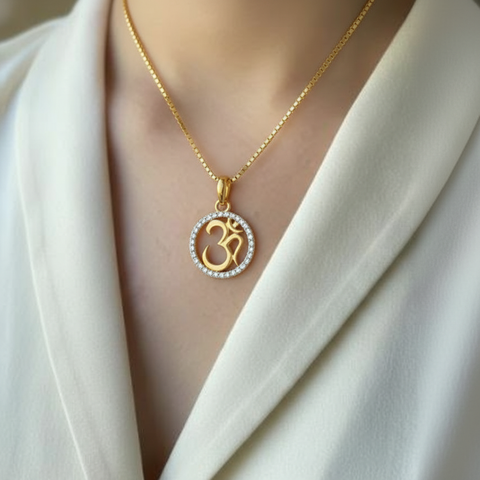 22K Yellow Cubic Zirconia Religious Om Small Pendant with gold weight of 2.28g