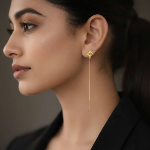 22k Yellow Gold Sui-Dhaga Large Earrings with gold weight of 1.74g