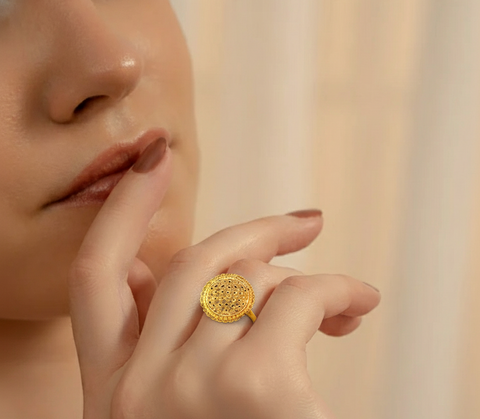 22k Yellow Large Gold Fancy Adjustable Ring with total gold weight of 7.4g