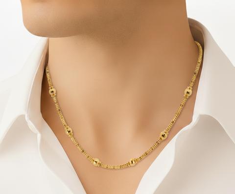24'' Fancy Beaded Yellow Gold Chain  2.5MM