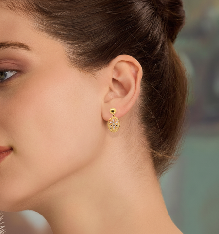 22k Two-Tone Gold Dangler Large Earrings with gold weight of 2.05g