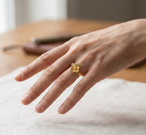 22k Yellow Gold Floral Ring in size 8.5 and total gold weight of 2.83g