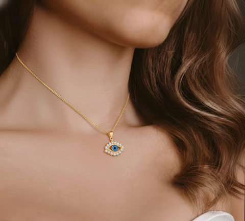 22K Yellow Cubic Zirconia Religious Evil Eye Small Pendant with gold weight of 2.17g