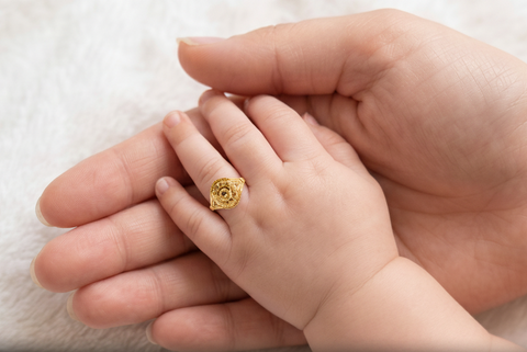 22k Yellow Gold Fancy Baby Ring in size 0.5. Total gold weight is approximately 1.44g.
