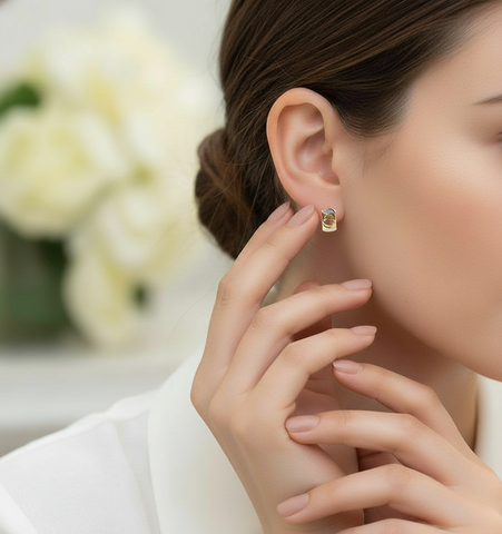 22k Three-Tone Gold Hoop Medium Earrings with gold weight of 2.01g