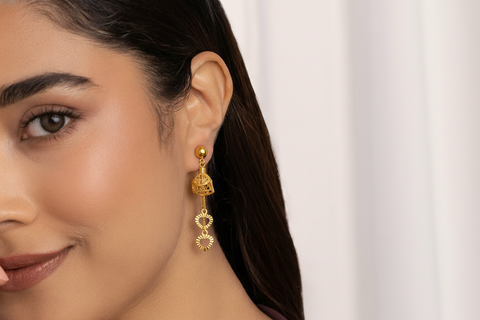 22k Yellow Gold Dangler Large Earrings with gold weight of 5.12g