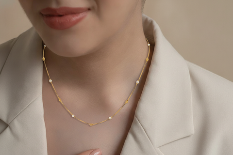 18'' Yellow Gold Pearl Ball Bead Chain 1MM
