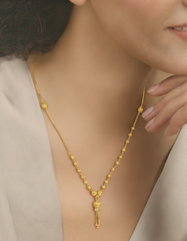 22K Yellow Gold Ball-Bead Shimmering Necklace