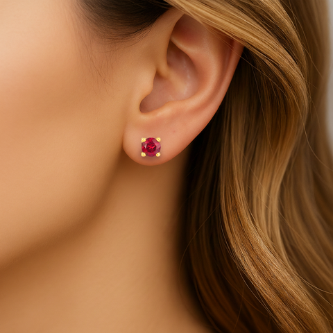 22k Yellow Gold Ruby Stud Earrings with Ruby with gold weight of 1.457g