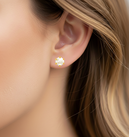 22k Yellow Gold Pearl Stud Earrings with Pearl with gold weight of 1.124g