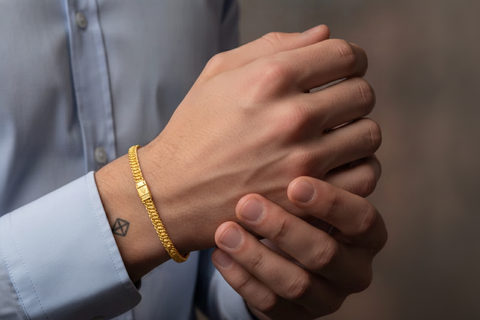 22K Yellow Gold Fancy Men's Bracelets measuring 4.7mm thickness x 9 inch length