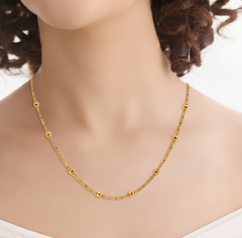 24'' Fancy Beaded Yellow Gold Chain  2.5MM