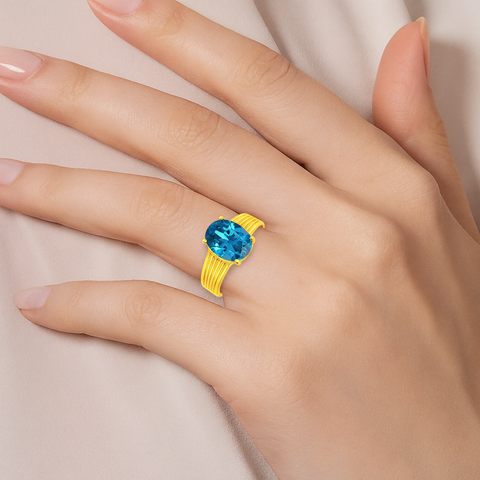 22K Gold Baby Blue CZ Wide Band Ring