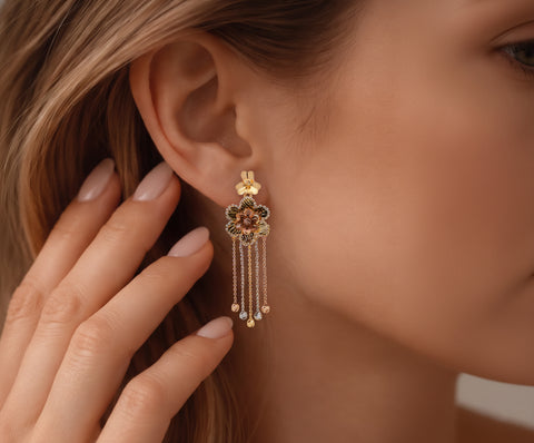 22k Three-Tone Gold Fancy Large Earrings with gold weight of 6.02g