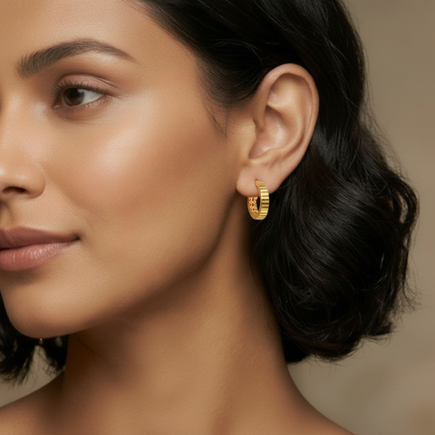 22k Yellow Gold Fancy Hoop Earrings with gold weight of 2.24g