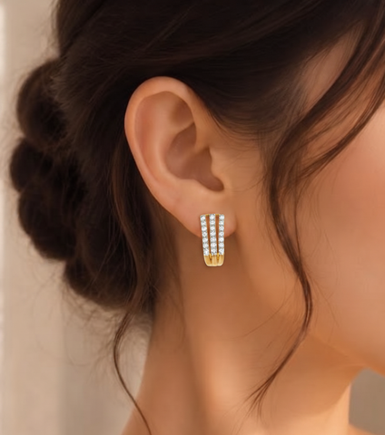 22k Yellow Cubic Zirconia Studs Fancy Earrings with gold weight of 3.36g