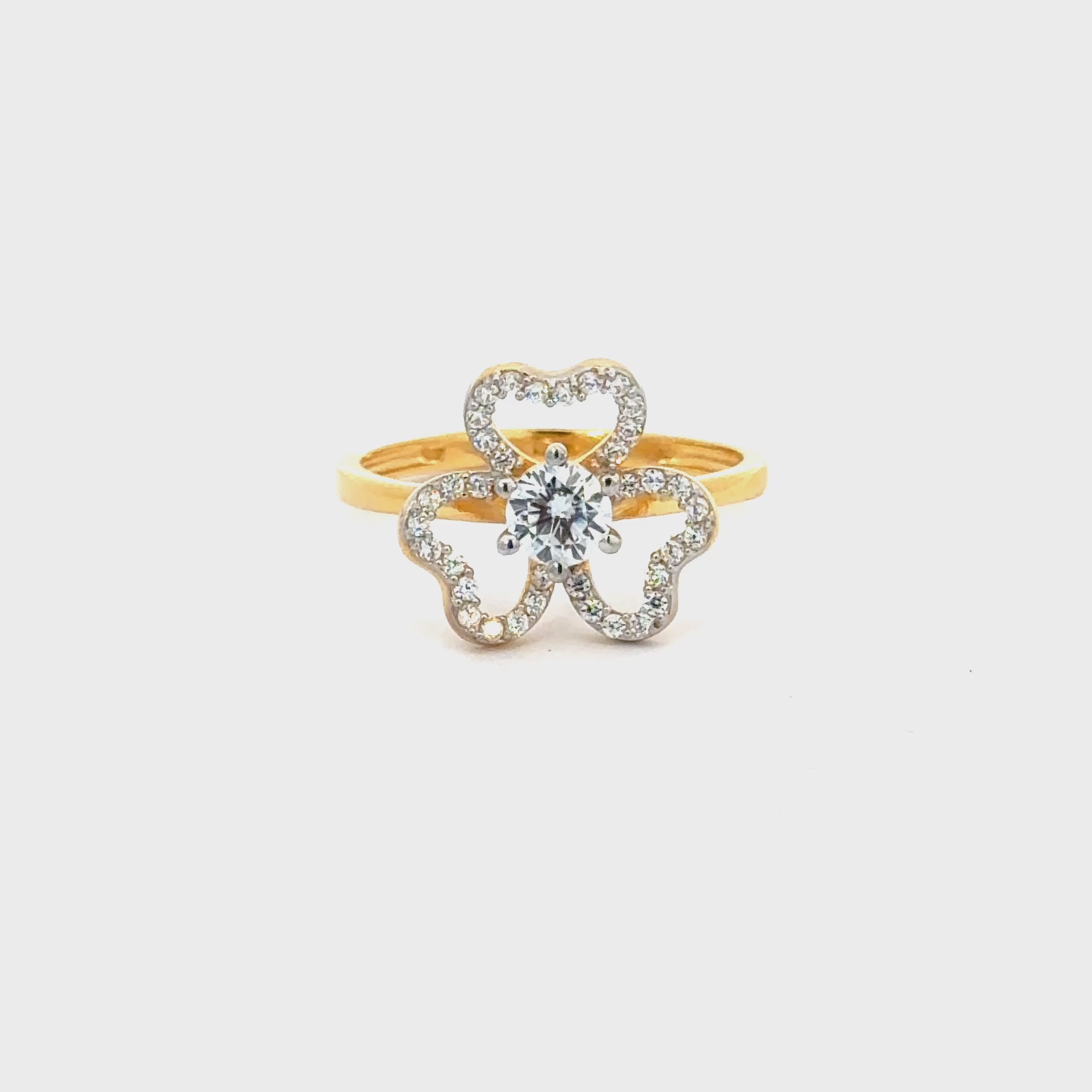 22k Yellow Cubic Zirconia Solitaire Fancy Clover  Rings in size 8 and total gold weight of 2.88g