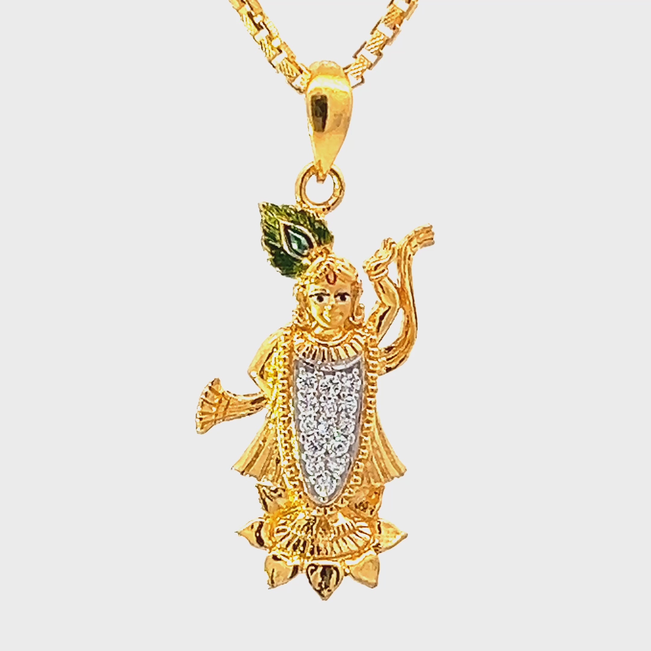 22K Yellow Cubic Zirconia Religious Shrinathji Medium Pendants with gold weight of 3.84g