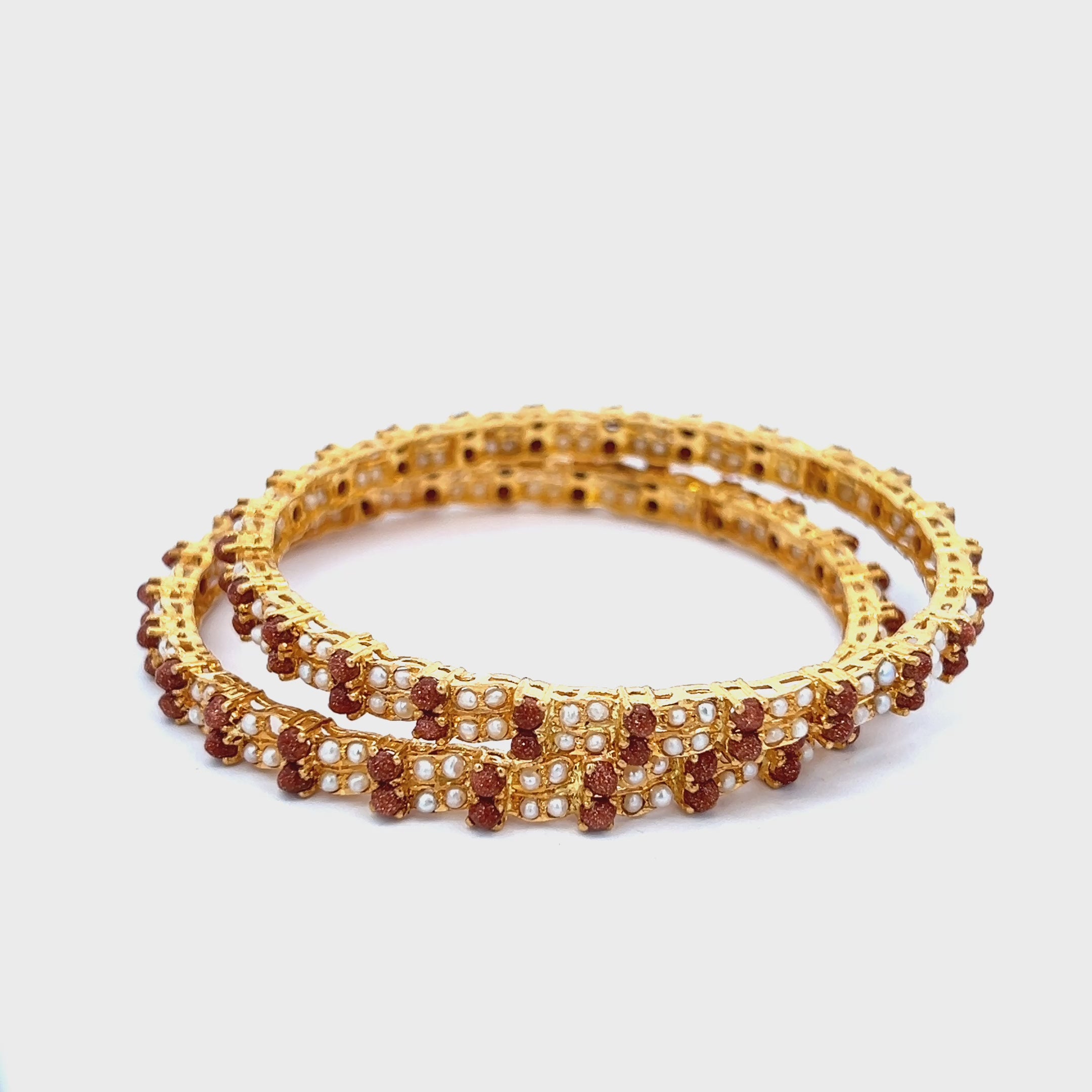 22K Yellow Pearl Gemstones Bangles in size 2.4 and gold weight of 35.3g