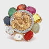 18k Yellow Gold and Diamond Radha-Krishna Navratna Ring in size 5.5 and total gold weight of 12.66g