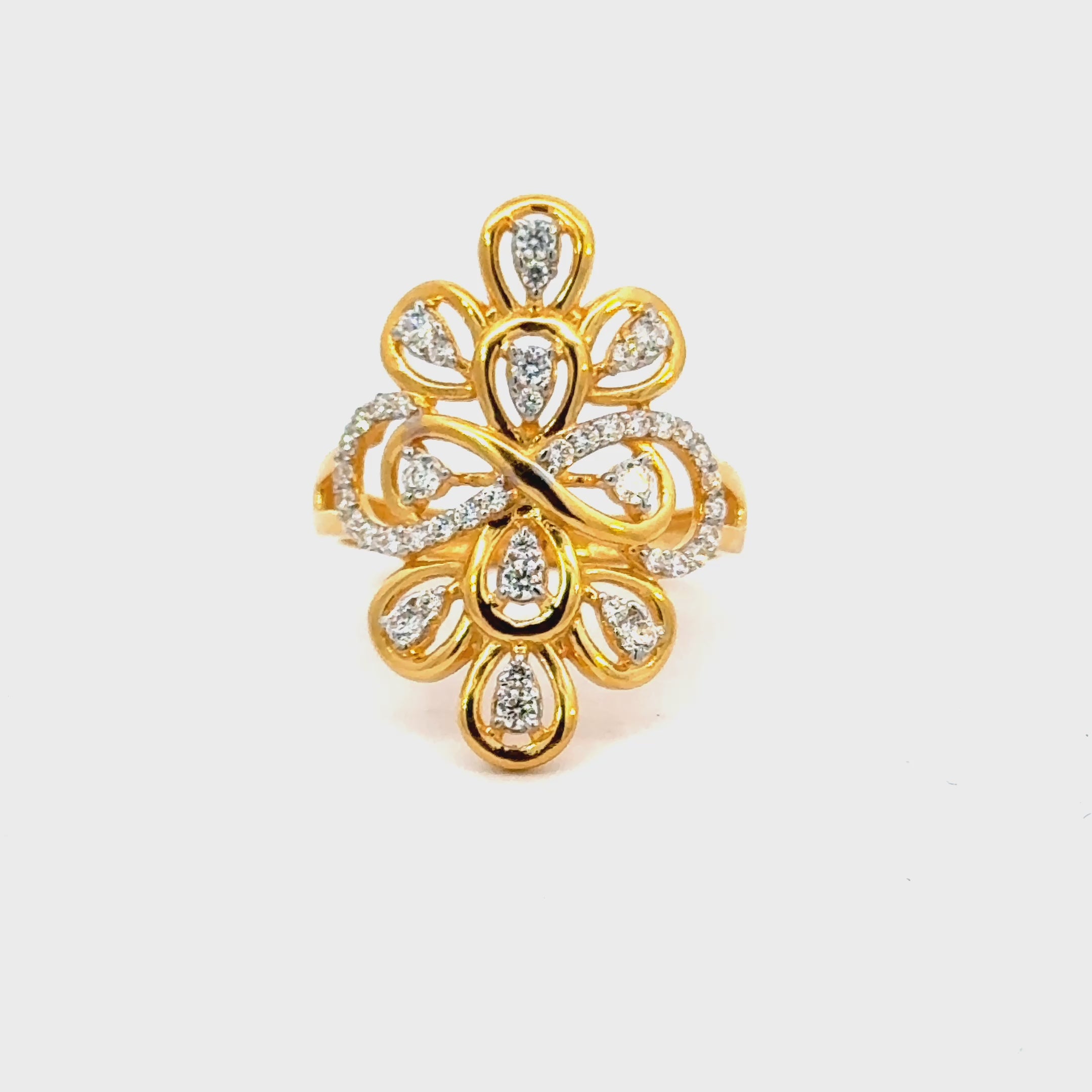 22k Yellow Cubic Zirconia Cocktail Fancy Rings in size 7 and total gold weight of 4.82g