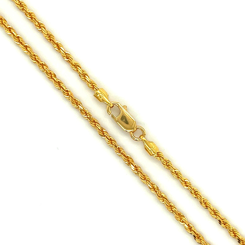 22K Gold Rope Chain Light 16 Inches