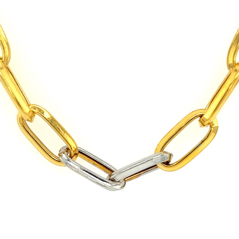 22K Two Tone Gold 21 Inch Paperclilp Chain