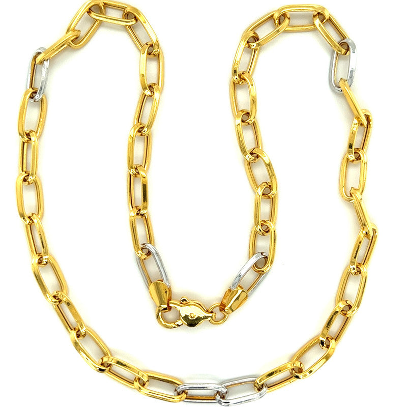 22K Two Tone Gold 21 Inch Paperclilp Chain