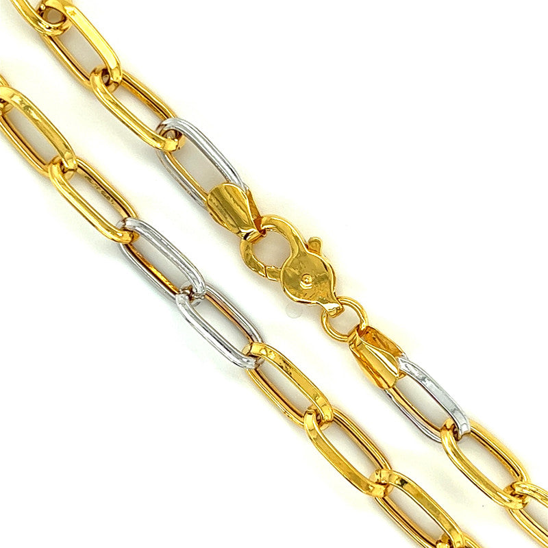 22K Two Tone Gold 21 Inch Paperclilp Chain