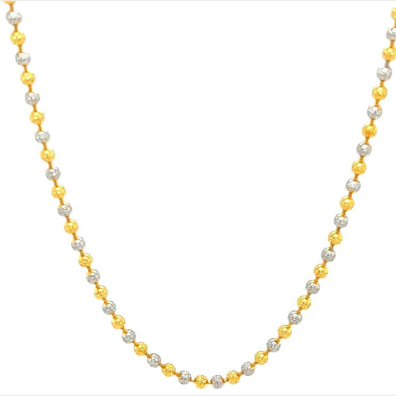 22K Gold 16 Inch Two-Tone Textured Bead Chain