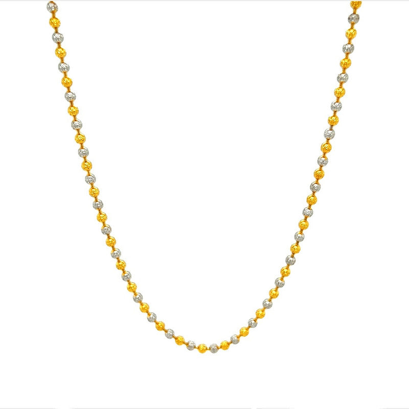 22K Gold 16 Inch Two-Tone Laser-Cut Bead Chain