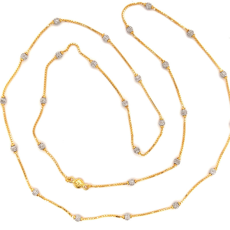 22K Gold 16 Inch Two-Tone Laser Cut Bead Necklace