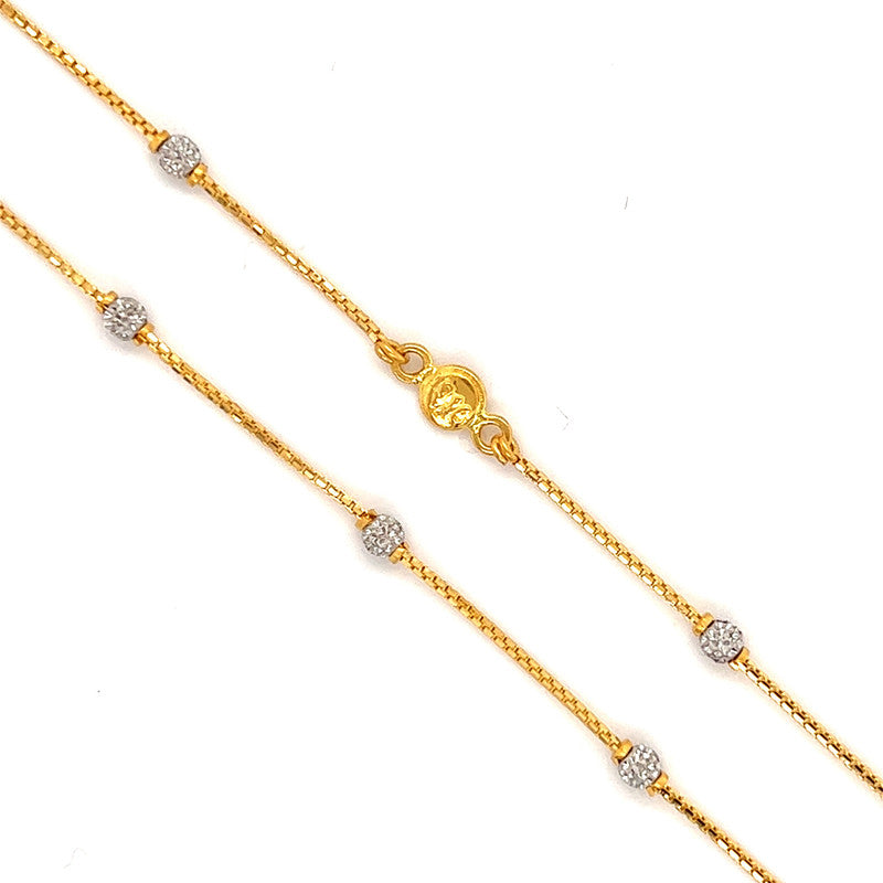 22K Gold 16 Inch Two-Tone Laser Cut Bead Necklace