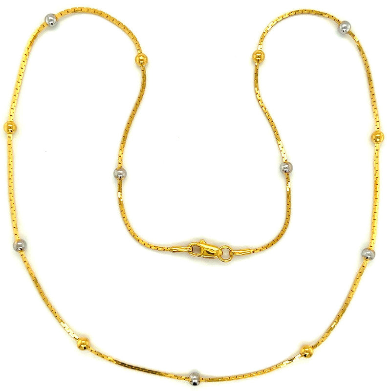 22K Two Tone Gold Polished Ball 18 Inch Necklace