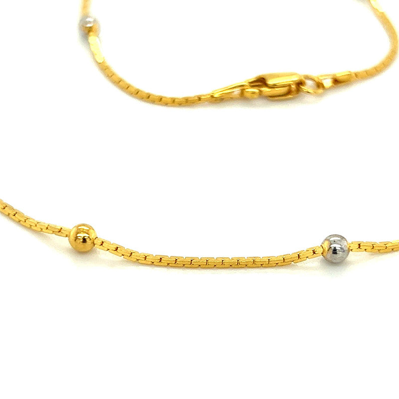 22K Two Tone Gold Polished Ball 18 Inch Necklace