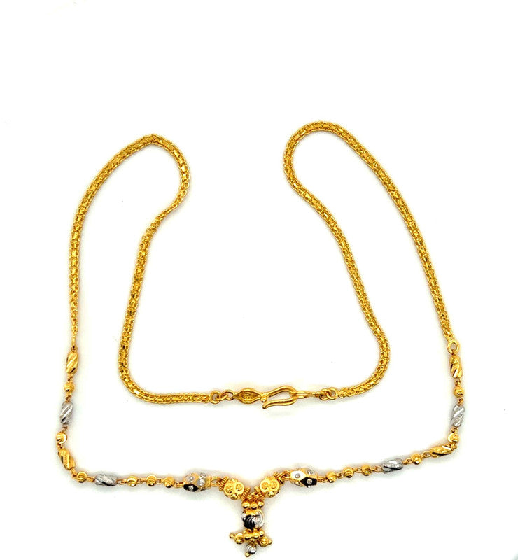 22K Two-Tone Gold 16 Inch Laser Cut Necklace with Dangling Charm